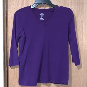 petite small purple v neck half sleeve shirt